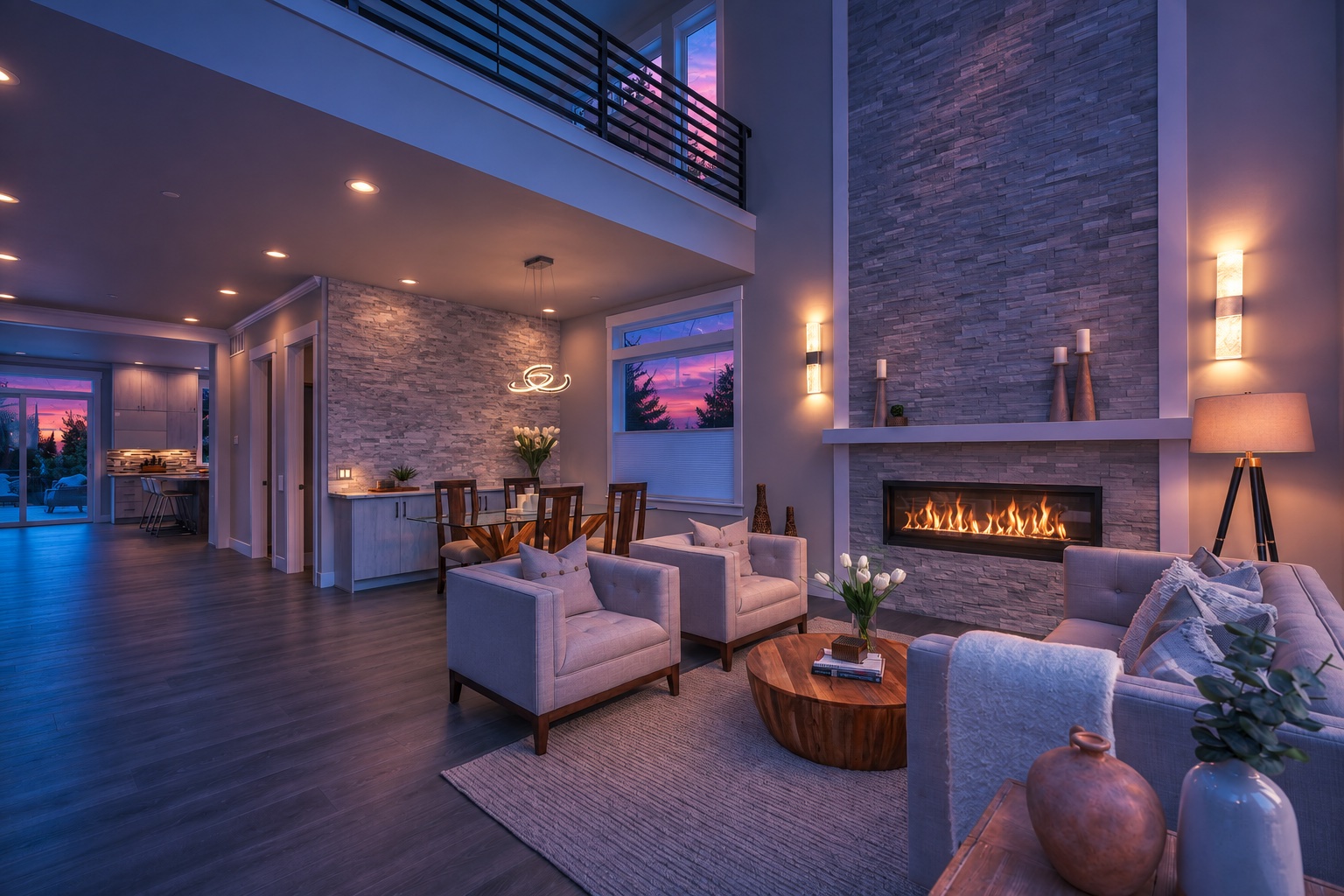 Same living room with Purple Hour treatment