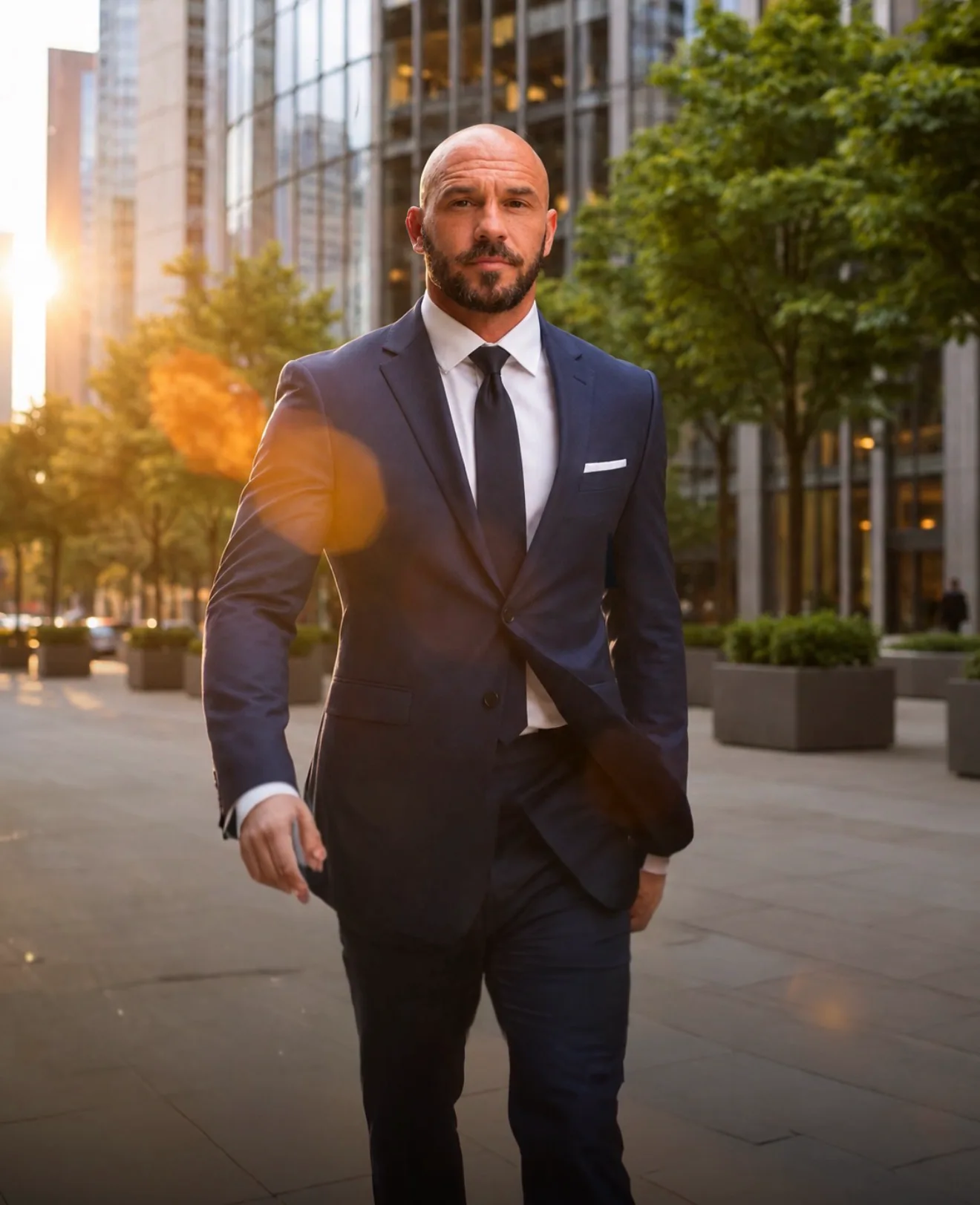 Creative portrait in city sunset light